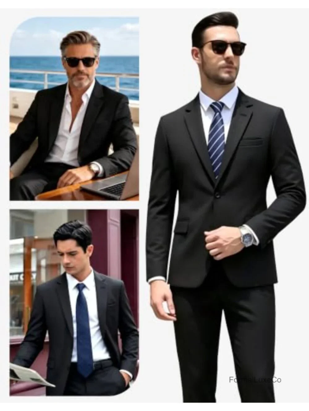 Men's Classic Fit 2-Piece Suit Notch Lapel Two Button Flap Pocket Business